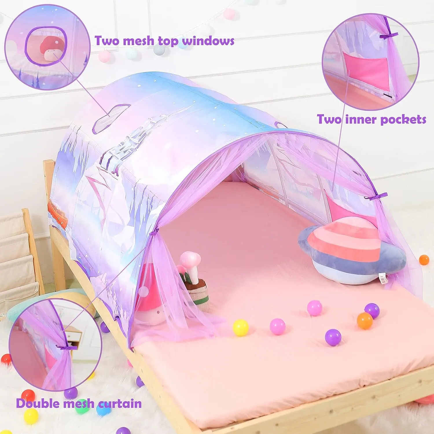 Bed Tent for Kids Lucky Castle Toddler Bed Tent Foldable Game House for Children Play Tents for Girls Boys Sleeping Canopy Playhouse
