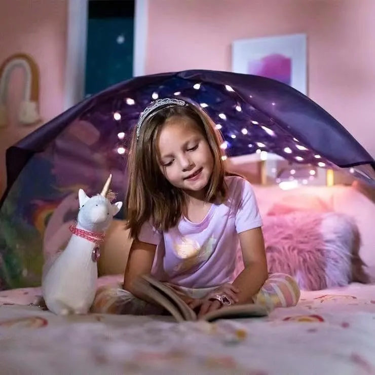 Bed Tents Fantasy Fun Foldable Play Pop up Outdoor Indoor Twin Size,Magic Playhouse Princess Secret Castle,Birthday for Girls Kids Baby (Horse with Remote Light)