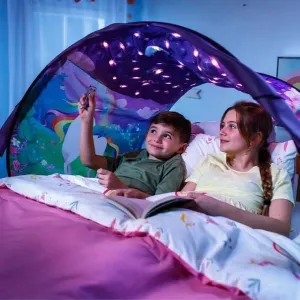 Bed Tents Fantasy Fun Foldable Play Pop up Outdoor Indoor Twin Size,Magic Playhouse Princess Secret Castle,Birthday for Girls Kids Baby (Horse with Remote Light)