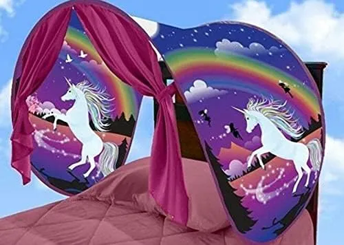 Bed Tents Fantasy Fun Foldable Play Pop up Outdoor Indoor Twin Size,Magic Playhouse Princess Secret Castle,Birthday for Girls Kids Baby (Unicorn Fantasy)