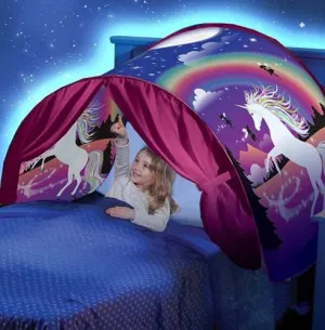 Bed Tents Fantasy Fun Foldable Play Pop up Outdoor Indoor Twin Size,Magic Playhouse Princess Secret Castle,Birthday for Girls Kids Baby (Unicorn Fantasy)