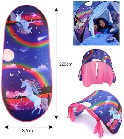 Bed Tents Fantasy Fun Foldable Play Pop up Outdoor Indoor Twin Size,Magic Playhouse Princess Secret Castle,Birthday for Girls Kids Baby (Unicorn Fantasy)