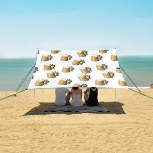 Beer Mug Pattern Clip Art Beach Canopy Tent Anti-UV & Wind Resistant, Camping Sun Shelter Easy Setup Portable,Outdoor Shade Tents with Sandbags,Sand Shovels,Ground Pegs & Stability Poles
