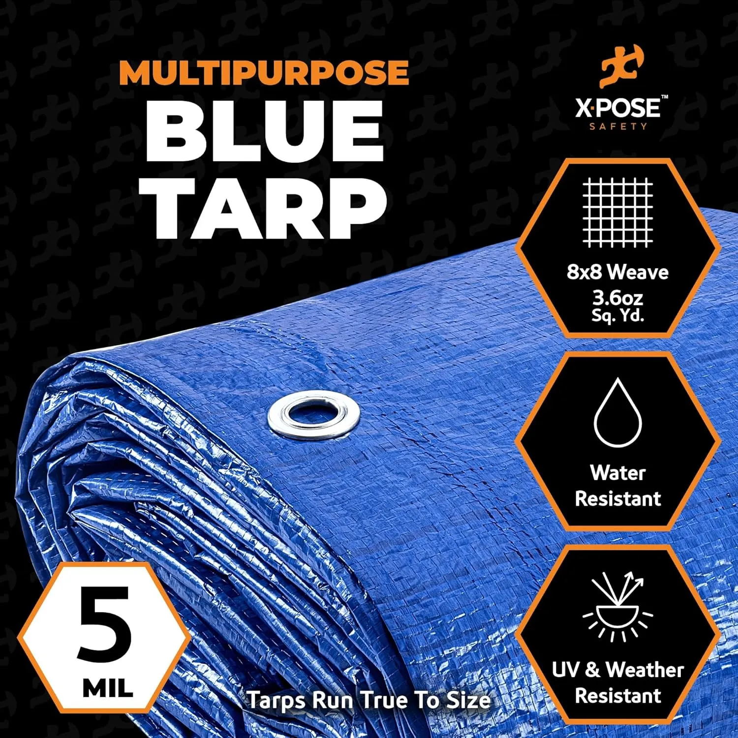 Better Blue Poly Tarp 30' x 50' - Multipurpose Protective Cover - Lightweight, Durable, Waterproof, Weather Proof - 5 Mil Thick Polyethylene - by Xpose Safety