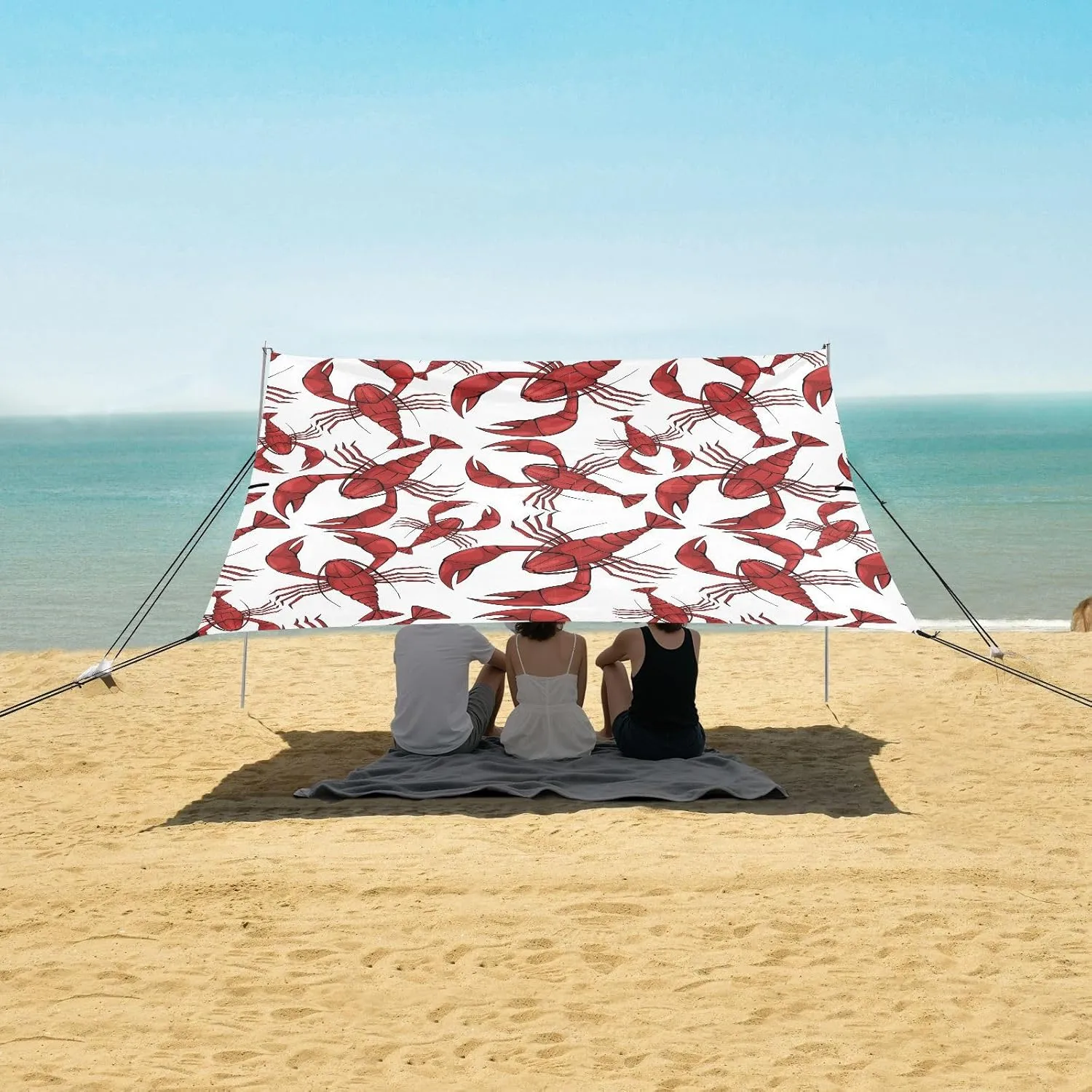 Big Red Lobster Pattern Beach Camping Tent Sun Shelter for Whole Family, Beach Shade Canopy with UPF50  UV Protection,Easy Set Up and Carry,Outdoor Shade for Trips, Fishing, Backyard Fun Picnic