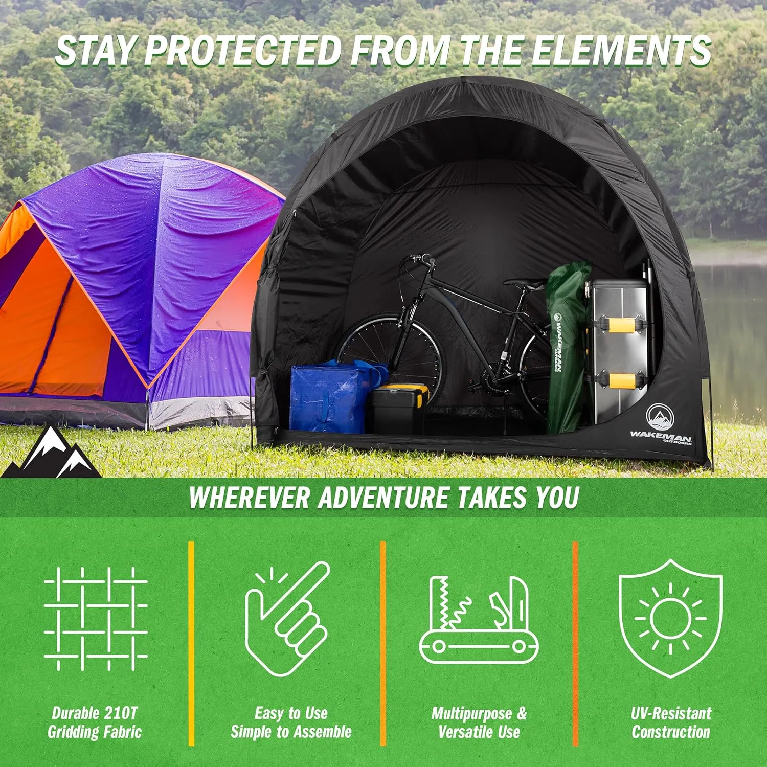 Bike Storage Shed - 6.5x4x5.3 Bike Cover Holds up to 3 Bicycles - Water and UV-Resistant Pop Up Tent with Carry Bag by Wakeman Outdoors (Black)