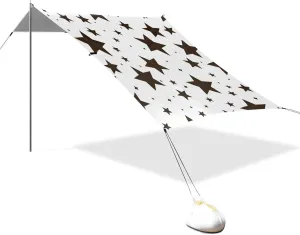 Black and White Illustration Design Stars Brown Designed UPF50 Foldable Beach Cabana Waterproof Shade Sun Shelter Includes Sand Shovel, Sandbags, Stability Poles for Camping, Picnics, Backyard