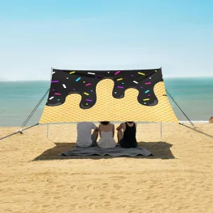 Black Ice Cream Beach Camping Tent Sun Shelter for Whole Family, Beach Shade Canopy with UPF50  UV Protection,Easy Set Up and Carry,Outdoor Shade for Trips, Fishing, Backyard Fun Picnics