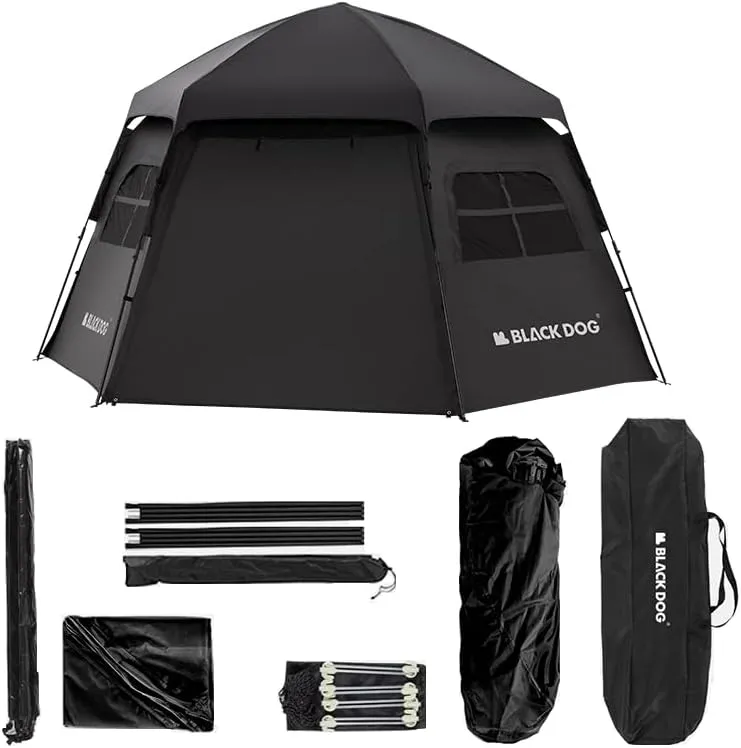 Blackdog Hexagon Automatic Waterproof Family Camping Tent, 2 to 4 Person Sunproof Pop Up Tent, Large Waterproof Tents for Outdoor Camping, Spacious Interior, Upgraded Ventilation, Easy Set up