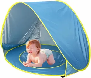 Blue,Beach Shell Pop Up Beach Tent with UV50  Protection Quick Build in Seconds Waterproof & Wind Stable with Detachable Pool