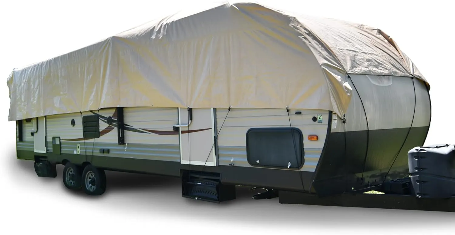 Budge RV Rooftop Cover Fits Multiple RV Classes up to 50' Long (Tan, Polyester), 20' Long x 16' Wide