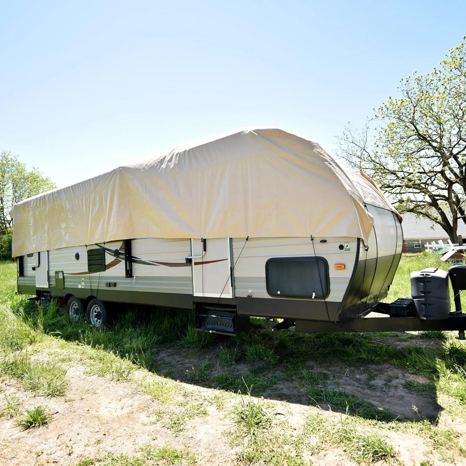 Budge RV Rooftop Cover Fits Multiple RV Classes up to 50' Long (Tan, Polyester), 20' Long x 16' Wide