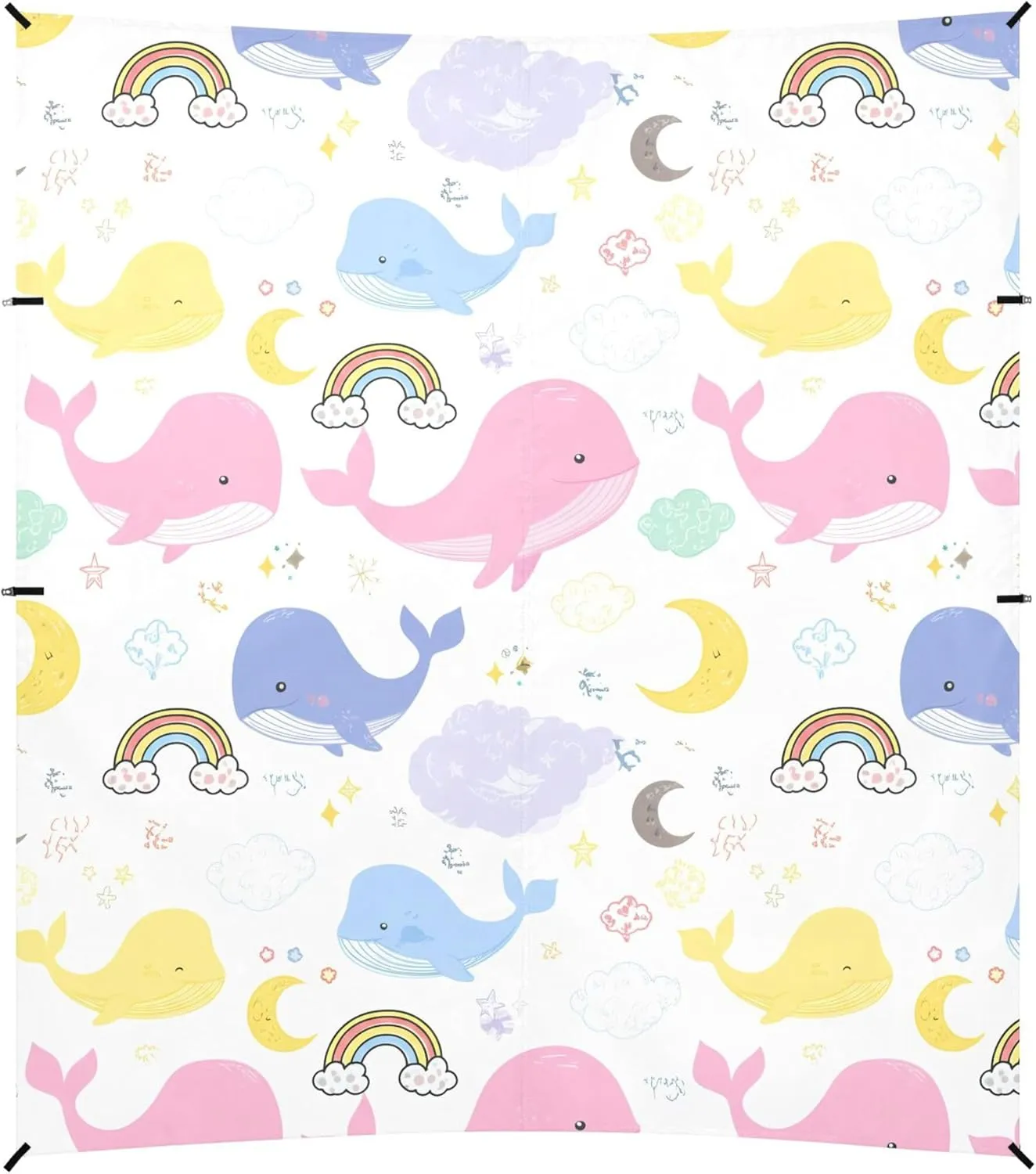 Burbuja Cartoon Whales in Pastel Beach Canopy Windproof Beach Tent Sun Shade with 4 Sandbags & Sand Shovel, Portable Sun Shelter for Family Camping Picnic