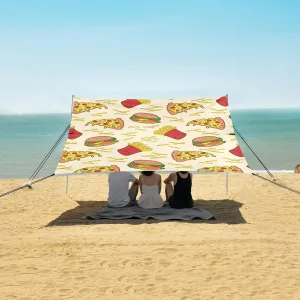 Burgers Pizza Slices Beach Canopy Tent Anti-UV & Wind Resistant, Camping Sun Shelter Easy Setup Portable,Outdoor Shade Tents with Sandbags,Sand Shovels,Ground Pegs & Stability Poles