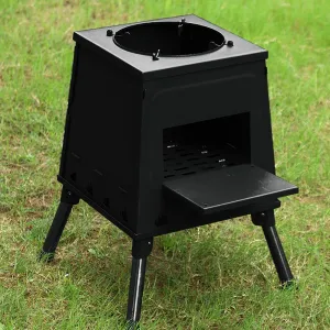 Burning Wood Firepit Camp Stove, Portable Cast Iron Camping Wood Stove, Black Woodstove with Carrying Case for Backpacking Outdoor Cooking Camping BBQ (Big)