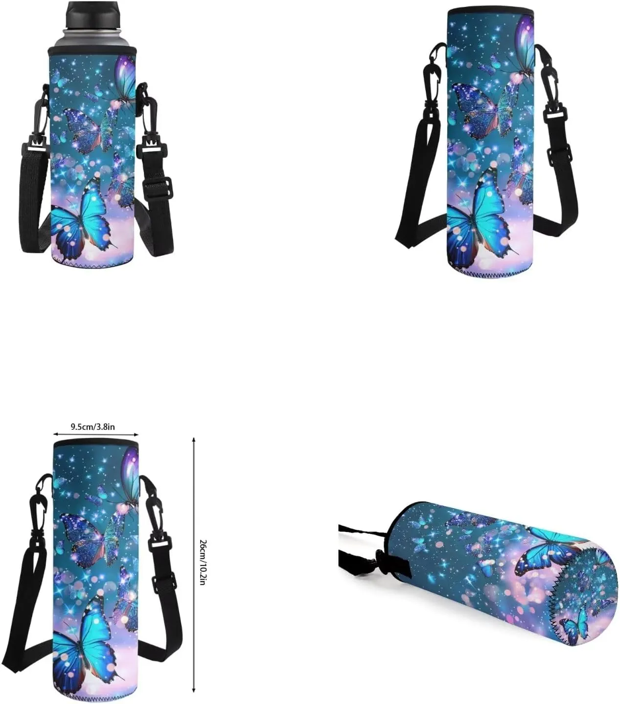 Butterfly Backpack for Girls Kids Backpack with Lunch Box Water Bottle Carrier with Strap and Aesthetic Pencil Case 4PCS Set Bookbag with Front Pocket for School Teens 17 inch Large School Bag