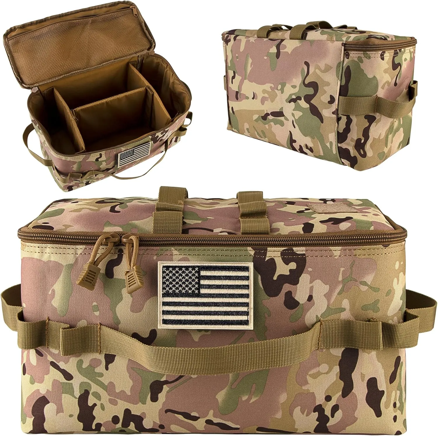 bvya Tactical Camping Storage Bag 11 Liters Outdoor Utility Tote Bag Camping Cookware Organizer Trunk Organizer with Flag Patch