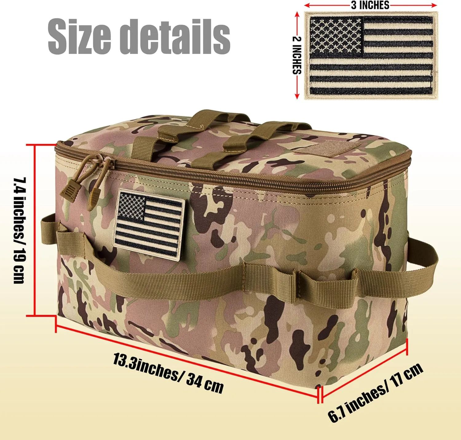 bvya Tactical Camping Storage Bag 11 Liters Outdoor Utility Tote Bag Camping Cookware Organizer Trunk Organizer with Flag Patch
