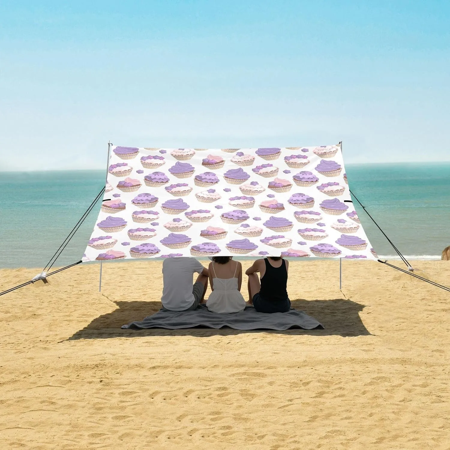 Cakes Purple Beach Canopy Tent Anti-UV & Wind Resistant, Food Camping Sun Shelter Easy Setup Portable,Outdoor Shade Tents with Sandbags,Sand Shovels,Ground Pegs & Stability Poles
