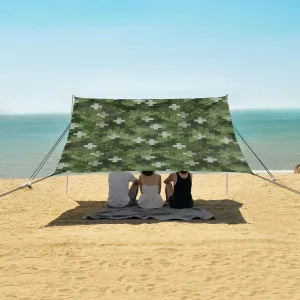 Camouflage Cross Pavement Beach Canopy Tent Anti-UV & Wind Resistant, Camping Sun Shelter Easy Setup Portable,Outdoor Shade Tents with Sandbags,Sand Shovels,Ground Pegs & Stability Poles
