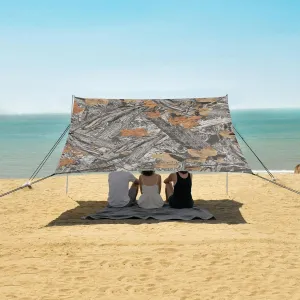 Camouflage Dried Leaves Forest Beach Canopy Tent Anti-UV & Wind Resistant, Camping Sun Shelter Easy Setup Portable,Outdoor Shade Tents with Sandbags,Sand Shovels,Ground Pegs & Stability Poles