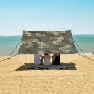 Camouflage Mixed Puzzle Beach Canopy Tent Anti-UV & Wind Resistant, Camping Sun Shelter Easy Setup Portable,Outdoor Shade Tents with Sandbags,Sand Shovels,Ground Pegs & Stability Poles