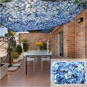 Camouflage Net Blue 2x3m 2x5m 2x10m 4x5m 4x6m 6x6m, Camouflage Netting Camping, for Outdoor Garden Decoration Sun Shelter Tarp Shade Net (Size : 1.5X15m/4.9X49.2ft)