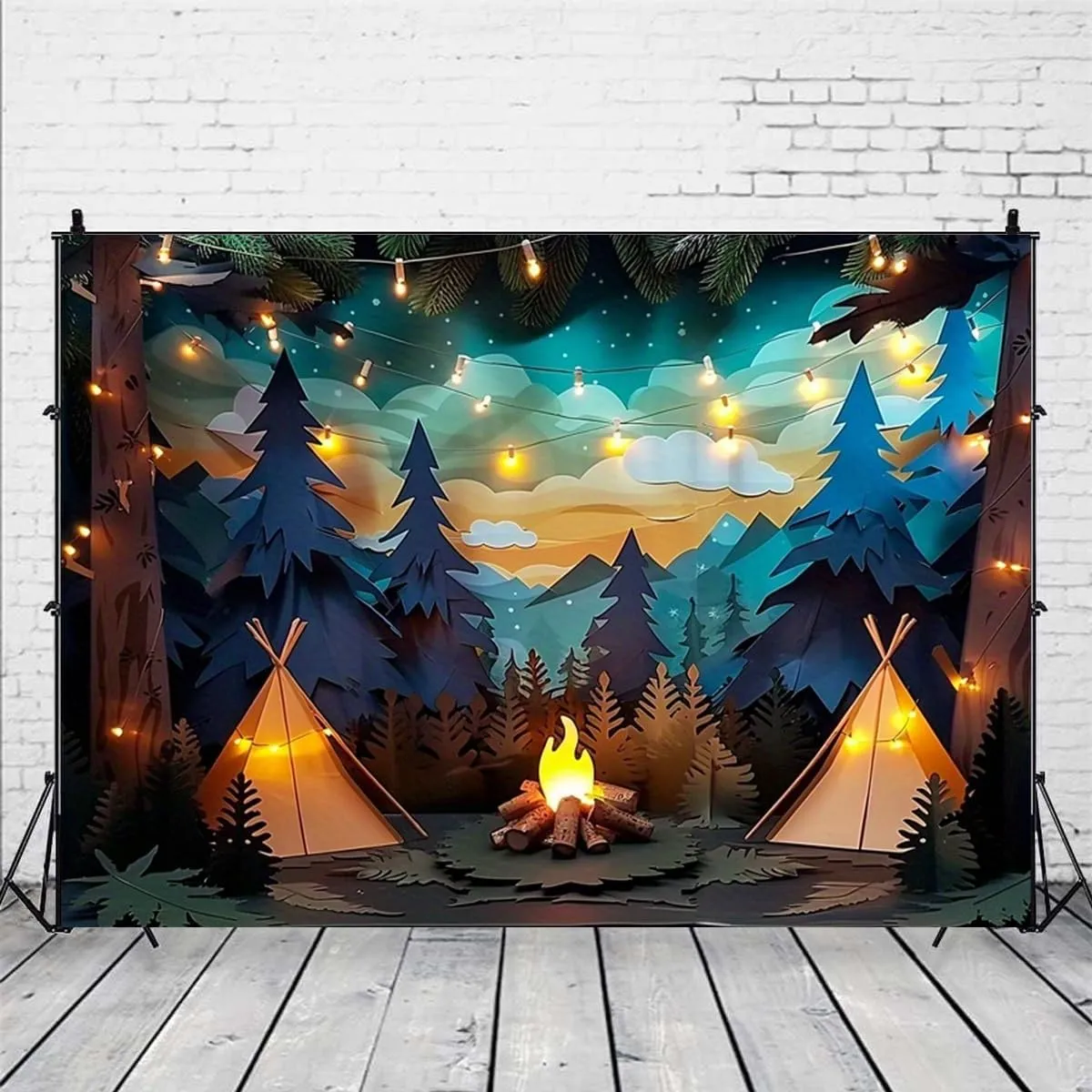 Campfire Tent Photo Shoot Backdrops Forest Scene Camping Backdrop Travel Adventure Birthday Party Decoration Birthday Party Decorations Banner Photo Props (9x6feet)