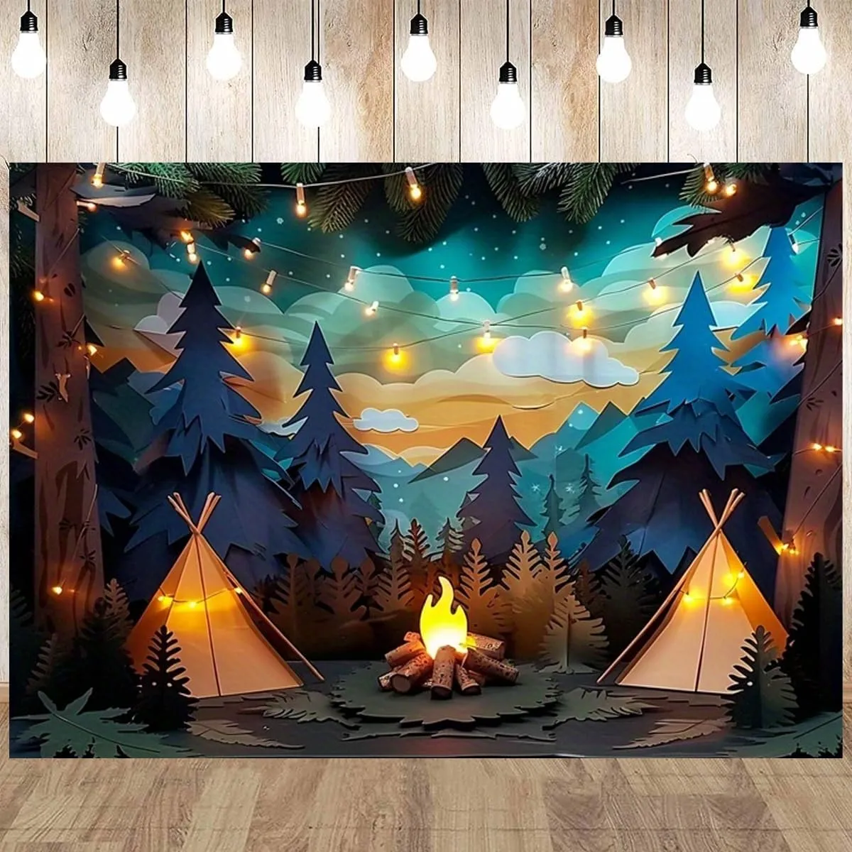 Campfire Tent Photo Shoot Backdrops Forest Scene Camping Backdrop Travel Adventure Birthday Party Decoration Birthday Party Decorations Banner Photo Props (9x6feet)