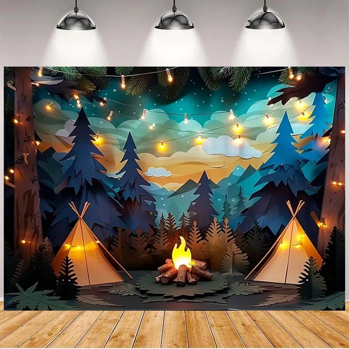 Campfire Tent Photo Shoot Backdrops Forest Scene Camping Backdrop Travel Adventure Birthday Party Decoration Birthday Party Decorations Banner Photo Props (9x6feet)