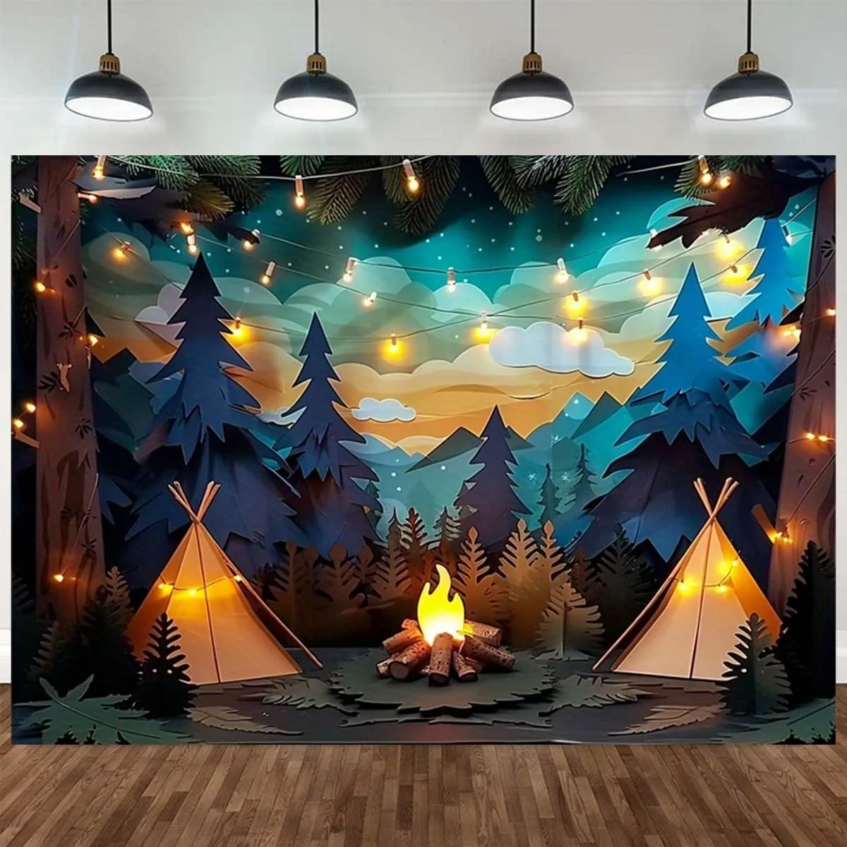 Campfire Tent Photo Shoot Backdrops Forest Scene Camping Backdrop Travel Adventure Birthday Party Decoration Birthday Party Decorations Banner Photo Props (9x6feet)