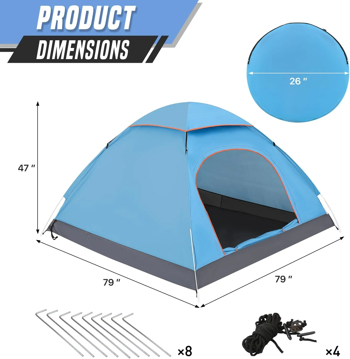 Camping Beach Tent, Waterproof Pop-Up Tent with 2 Doors & Large Mesh Windows, Carry Bag Included, Perfect for Camping, Beach, Backpacking