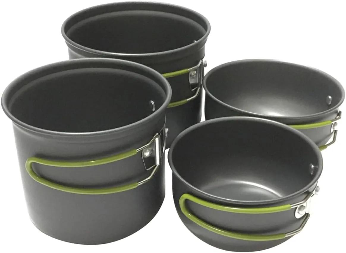 Camping Cooking Set 2-3 Person Portable Outdoor Cookware Aluminum Alloy Camping Pot Stove Kit Heat Resistant Lightweight Easy to Carry