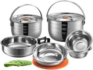 Camping Cookware Camping Cooking Set Non Stick Folding Pot Pan Saucepan Kettle Cookware Kit For Picnic Hiking BBQ Outdoor Outdoor Camping Cookware (Color : Silver, Size : 6 people) (Silver 6 people)
