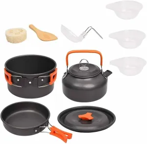 Camping Cookware Kit Outdoor Aluminum Cooking Set Water Kettle Pan Pot Travelling Hiking Picnic BBQ Tableware Equipment (Color : A) (A)