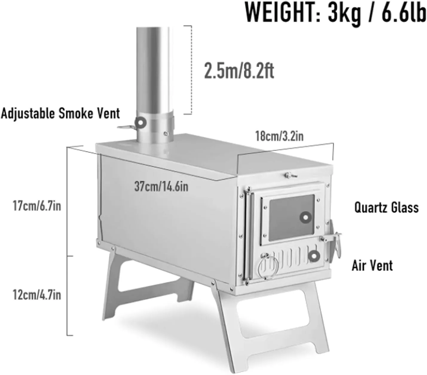 Camping Stove, Folding Furnace BBQ Stainless Steel Portable Wood Stove for Tents Shelter Heating Outdoor Cooking