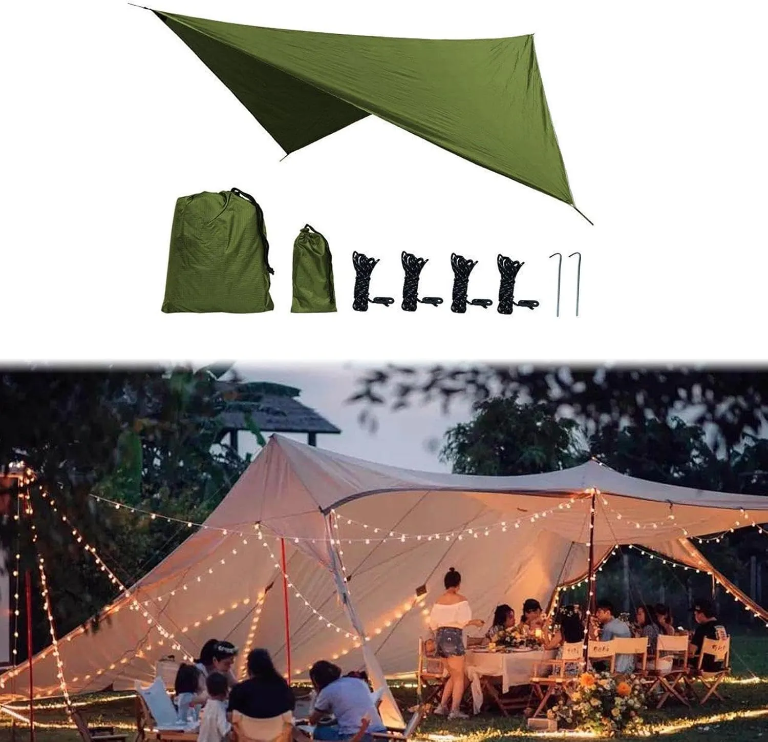 Camping Tarp Tent Tarp Awning Accessories Lightweight Hammock Canopy Rain Awning for Hiking Beach Backyard Outdoor Activities, Green