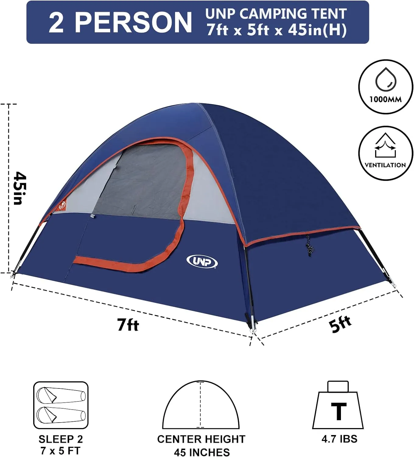 Camping Tent 2 Person, Waterproof Windproof Tent with Rainfly