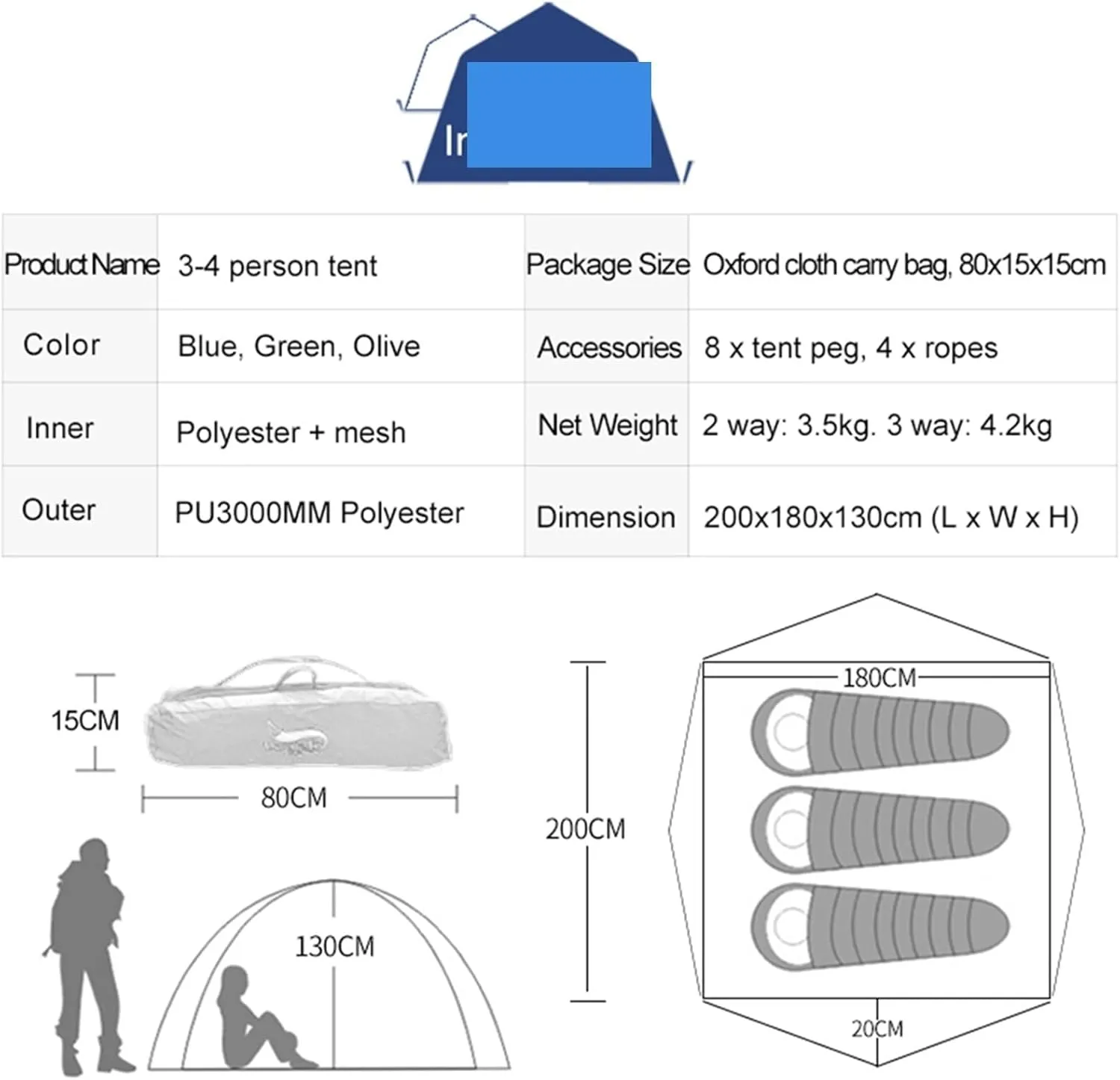 Camping Tent Automatic Tent Camping Tent,Easy Instant Setup Protable Backpacking for Sun Shelter,Travelling,Hiking