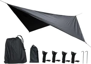 Camping Tent Tarp, 210T Polyester Fabric Outdoor Camping Shelter Rhombic Sun Proof Camping Ground Mat Tent for Outdoor Hiking (Black)