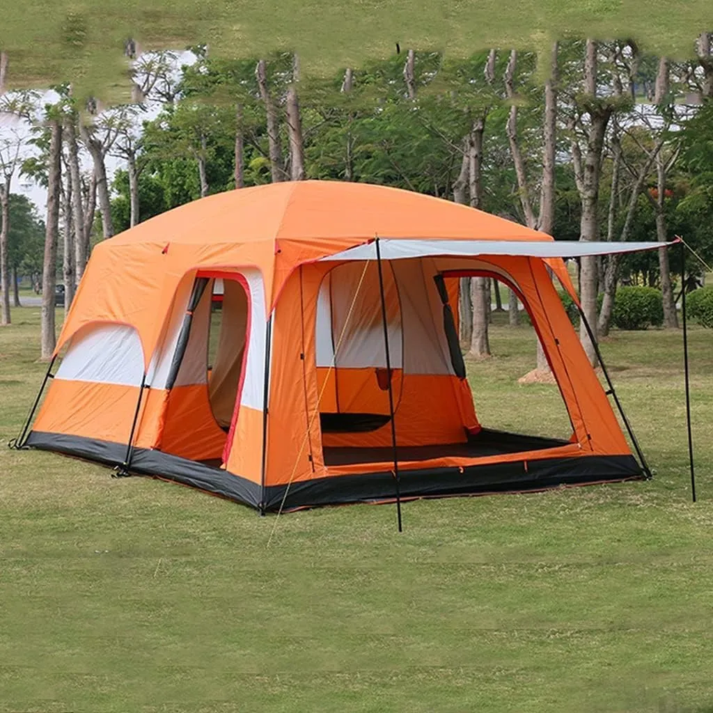 Camping Tent,Outdoor Yurt Tent 5-8 Person Large Family Camping Tents for Festival, Hiking with Living Room and Separate Rooms 4 Season Tents Big Famil Hopeful, 380*260*195cm, Orange