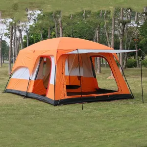 Camping Tent,Outdoor Yurt Tent 5-8 Person Large Family Camping Tents for Festival, Hiking with Living Room and Separate Rooms 4 Season Tents Big Famil Hopeful, 380*260*195cm, Orange