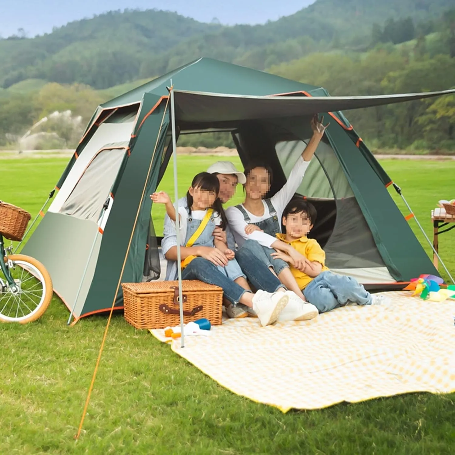 Camping Tents Shelter Portable with Carry Bag Waterproof Hold 3-4 Persons Instant Setup Pop Up Tent with Top Rainfly UV Protection for Camping Hiking Mountaineering (Color : Green)