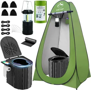 Camping Toilet with Pop-Up Privacy Tent and Liquid Waste Gel, Portable Toilet for Camping with Large Tent, Ergonomic Potty Provides Enhanced Comfort, Suitable for All Ages