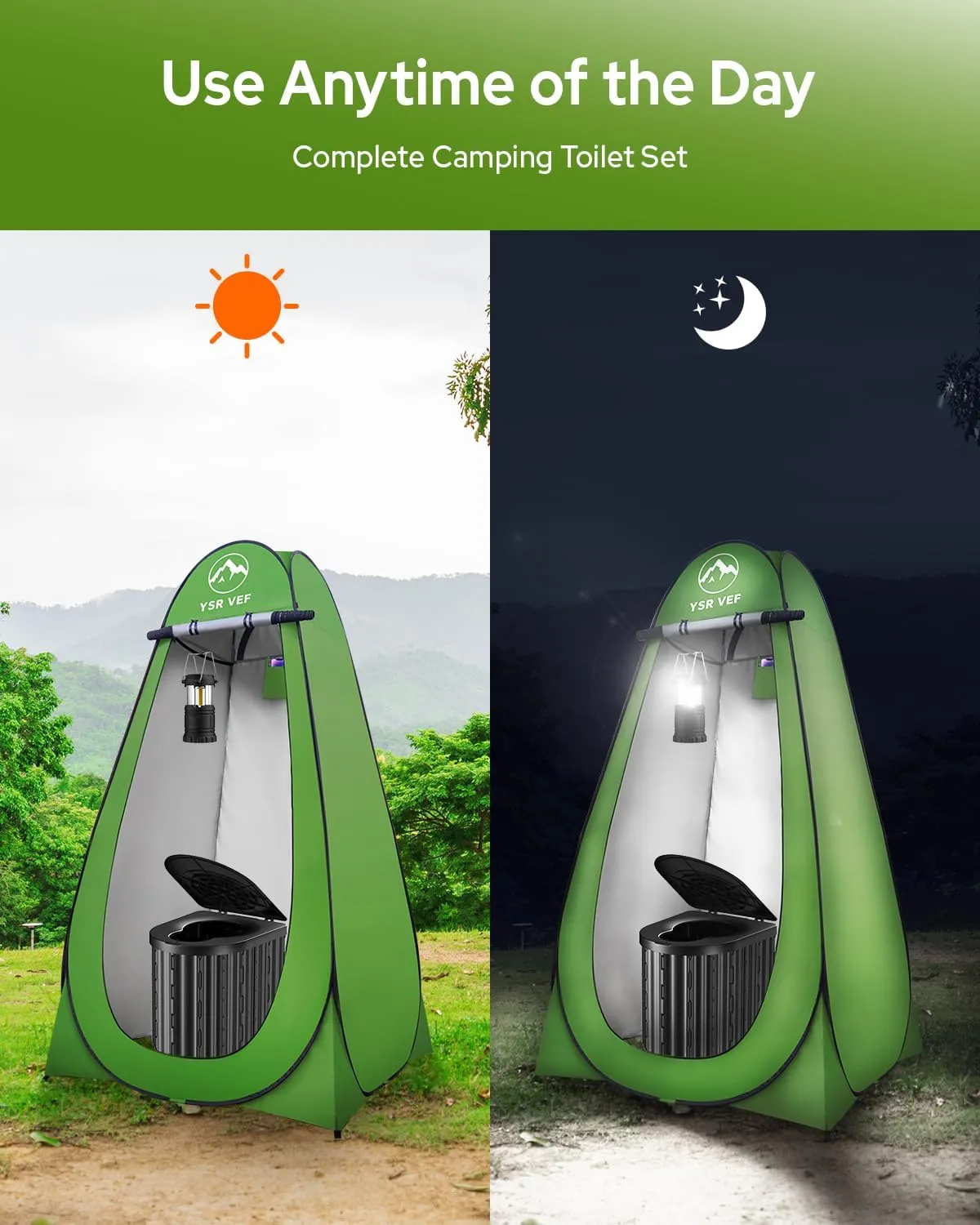 Camping Toilet with Pop-Up Privacy Tent and Liquid Waste Gel, Portable Toilet for Camping with Large Tent, Ergonomic Potty Provides Enhanced Comfort, Suitable for All Ages
