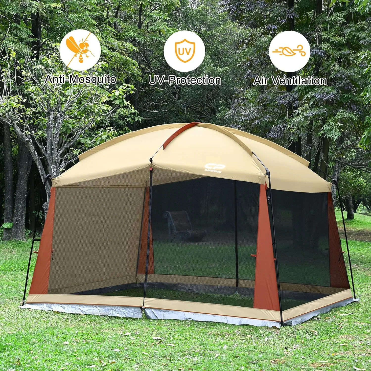 CAMPROS CP Screen House Room with 1 Pc Removal Wind/Sun Panel Canopy Tent Camping Tent Screen Shelter Gazebos for Patios Outdoor Camping Activities, 12'X10'X90in(H) - Beige