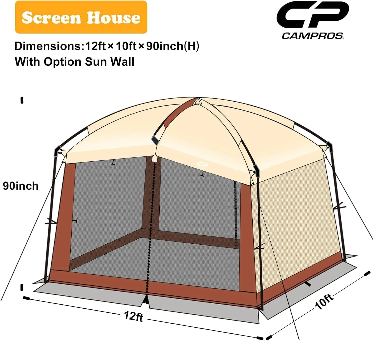 CAMPROS CP Screen House Room with 1 Pc Removal Wind/Sun Panel Canopy Tent Camping Tent Screen Shelter Gazebos for Patios Outdoor Camping Activities, 12'X10'X90in(H) - Beige