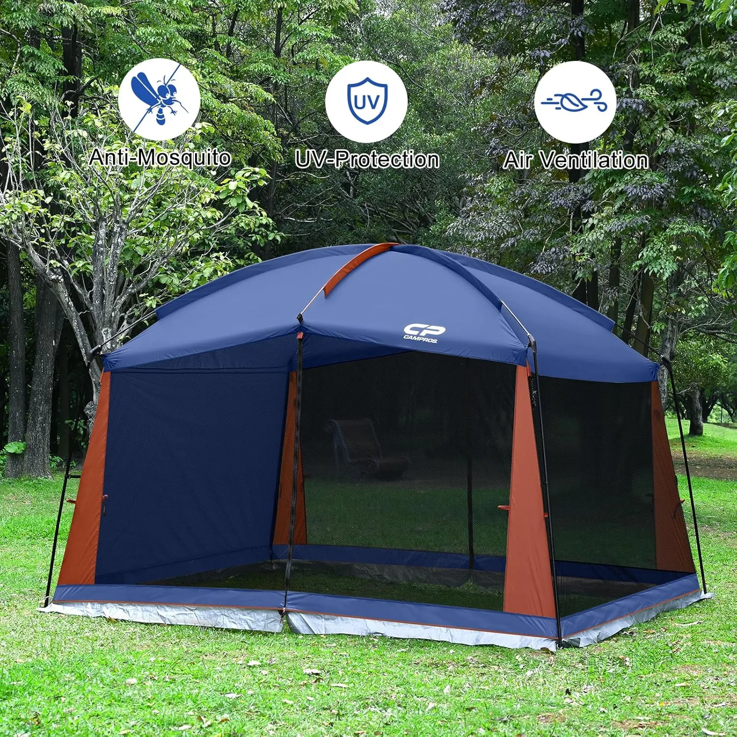 CAMPROS CP Screen House Room with 1 Pc Removal Wind/Sun Panel Canopy Tent Camping Tent Screen Shelter Gazebos for Patios Outdoor Camping Activities, 12'X10'X90in(H) - Blue