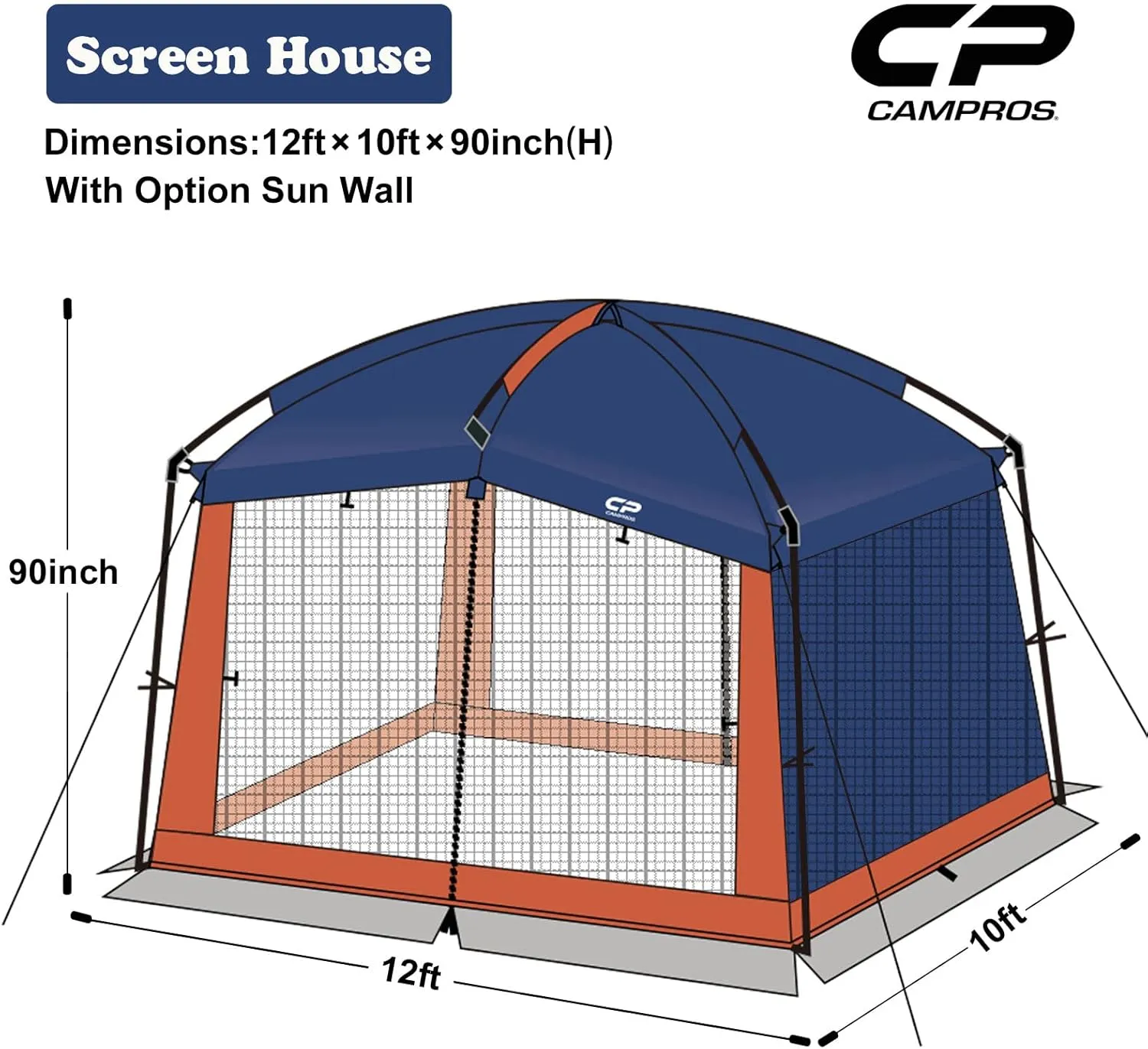 CAMPROS CP Screen House Room with 1 Pc Removal Wind/Sun Panel Canopy Tent Camping Tent Screen Shelter Gazebos for Patios Outdoor Camping Activities, 12'X10'X90in(H) - Blue