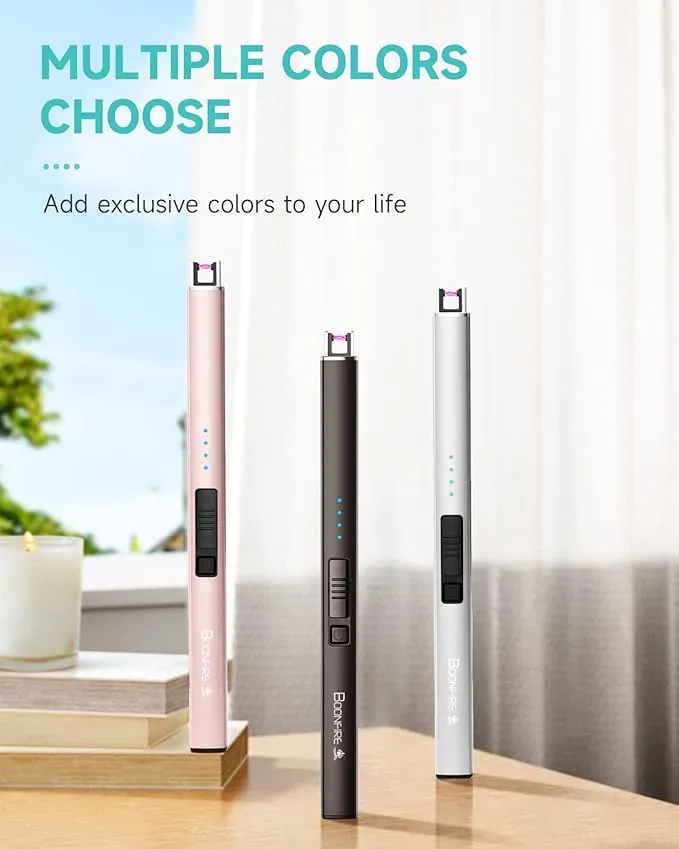Candle Lighter, Electric Rechargeable Arc Lighter with LED Battery Display Portable USB Charging Flame-Less Windproof Lighters for Light Candles Gas Stoves Camping Barbecue(Rose Gold)